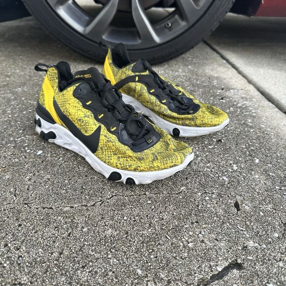 Nike React Element 55 Speed Sneakers Womens 11 Yellow Snakeskin CT1551-700 - Picture 1 of 16